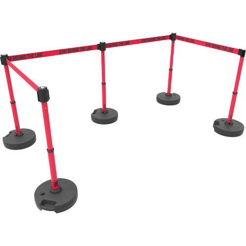 Ensemble de cinq montants pour barri&egrave;re PLUS, Plastique, 42" h, Ruban Rouge, Longueur du ruban 15' We Share Industrial Supply