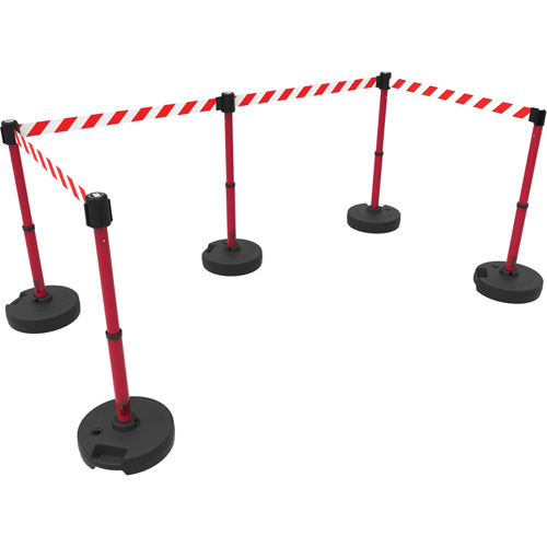 Ensemble de cinq montants pour barri&egrave;re PLUS, Plastique, 42" h, Ruban Rouge, Longueur du ruban 15' We Share Industrial Supply