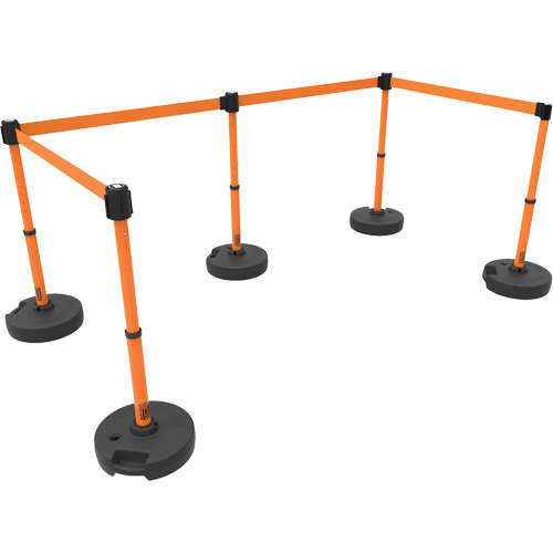 Ensemble de cinq montants pour barri&egrave;re PLUS, Plastique, 42" h, Ruban Orange, Longueur du ruban 15' We Share Industrial Supply