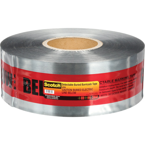 Ruban pour barri&egrave;res pour d&eacute;tection de services publics souterrains Scotch, Anglais, 3" la x 1000' lo, 5 mils, Noir/rouge We Share Industrial Supply