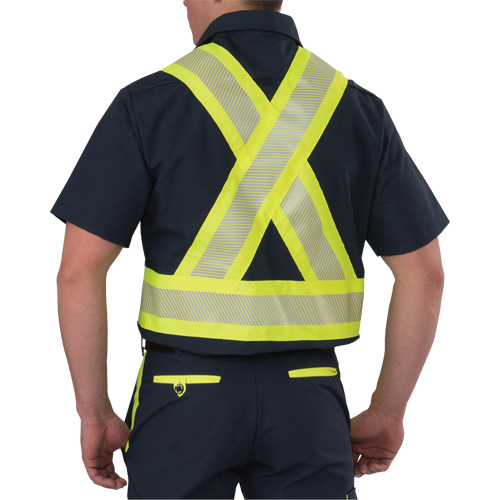 Chemise &agrave; manches courtes haute visibilit&eacute; r&eacute;sistant &agrave; la d&eacute;chirure, Polyester, Petit, Bleu marin We Share Industrial Supply