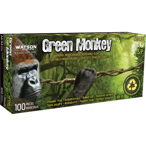 Gants 5559PF Green Monkey, Petit, Nitrile, 4 mils, Sans poudre, Vert We Share Industrial Supply