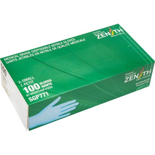 Gants jetables de calibre m&eacute;dical r&eacute;sistants &agrave; la perforation, T-petit, Nitrile, 4,5 mils, Sans poudre, Bleu, Classe 2 We Share Industrial Supply