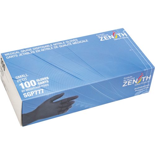 Puncture-Resistant Medical-Grade Disposable Gloves, Small, Nitrile, 5-mil, Powder-Free, Black, Class 2 We Share Industrial Supply