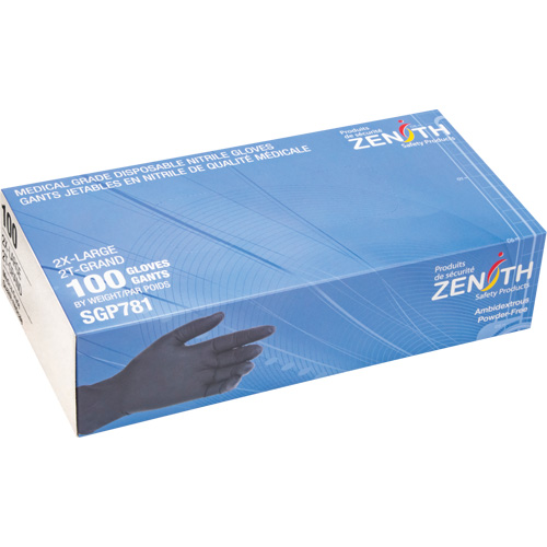 Gants jetables de calibre m&eacute;dical r&eacute;sistants &agrave; la perforation, 2T-Grand, Nitrile, 5 mils, Sans poudre, Noir, Classe 2 We Share Industrial Supply