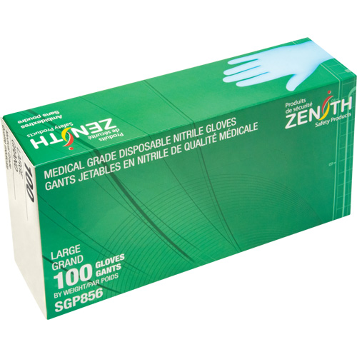 Gants jetables de calibre m&eacute;dical r&eacute;sistants &agrave; la perforation, Grand, Nitrile, 3,5 mils, Sans poudre, Bleu, Classe 2 We Share Industrial Supply