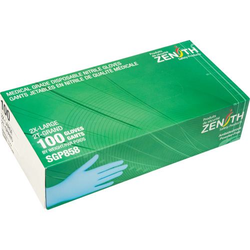 Gants jetables de calibre m&eacute;dical r&eacute;sistants &agrave; la perforation, 2T-Grand, Nitrile, 3,5 mils, Sans poudre, Bleu, Classe 2 We Share Industrial Supply