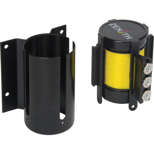 Barri&egrave;re &agrave; fixation murale avec ruban magn&eacute;tique, Acier, Fixation par vis, 12', Ruban Jaune We Share Industrial Supply