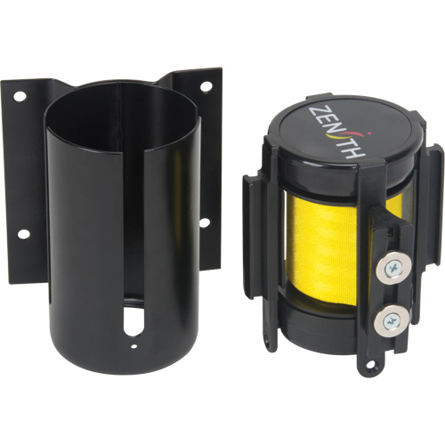 Barri&egrave;re &agrave; fixation murale avec ruban magn&eacute;tique, Acier, Fixation par vis, 7', Ruban Jaune We Share Industrial Supply