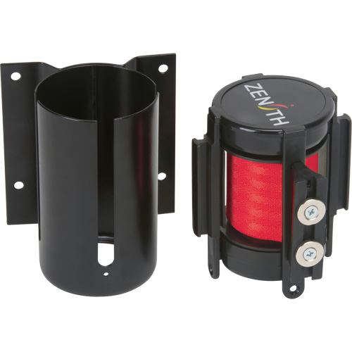 Barri&egrave;re &agrave; fixation murale avec ruban magn&eacute;tique, Acier, Fixation par vis, 7', Ruban Rouge We Share Industrial Supply