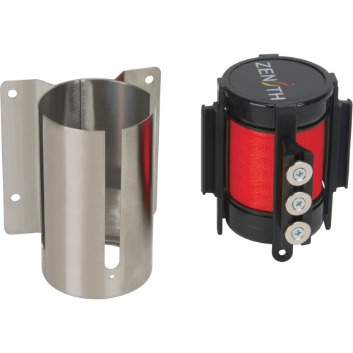 Barri&egrave;re &agrave; fixation murale avec ruban magn&eacute;tique, Acier, Fixation par vis, 12', Ruban Rouge We Share Industrial Supply