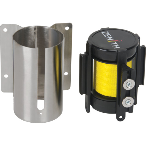 Wall Mount Barrier with Magnetic Tape, Steel, Screw Mount, 7', Yellow Tape We Share Industrial Supply