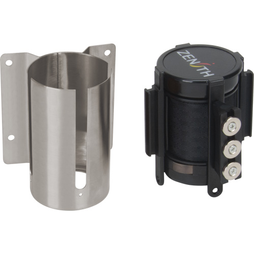 Barri&egrave;re &agrave; fixation murale avec ruban magn&eacute;tique, Acier, Fixation par vis, 12', Ruban Noir We Share Industrial Supply