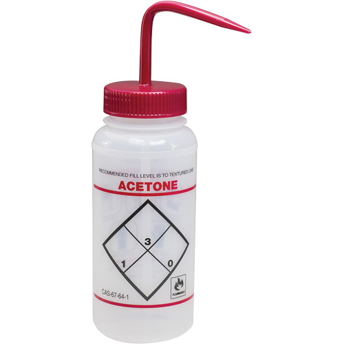 Bouteille de rinsage &agrave; grande ouverture avec &eacute;tiquette de s&eacute;curit&eacute; "Acetone", 16 oz We Share Industrial Supply