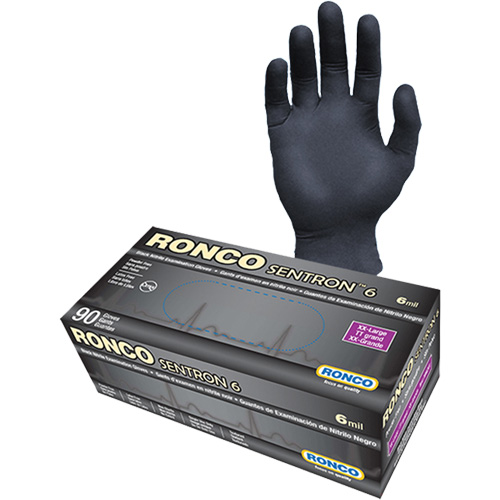 Gants d'examen jetables Sentron 6, 2T-Grand, Nitrile, 6 mils, Sans poudre, Noir, Classe 2 We Share Industrial Supply