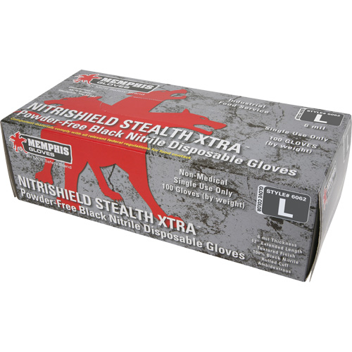 Gants jetables NitriShield Stealth Extra, Grand, Nitrile, 6 mils, Sans poudre, Noir We Share Industrial Supply