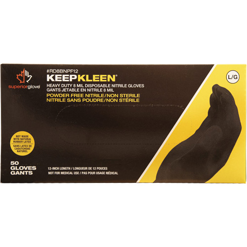 Gants jetables KeepKleen, Grand, Nitrile, 8 mils, Sans poudre, Noir We Share Industrial Supply