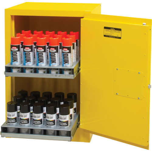 Armoire de rangement pour a&eacute;rosols inflammables, 12 gal., 1 Porte(s), 23" La x 35" h x 18" p We Share Industrial Supply