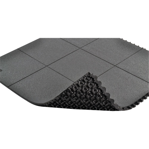 Tapis antifatigue &agrave; imbrication Cushion-Ease, Rugueux, 3' x 3' x 3/4", Noir, Caoutchouc naturel We Share Industrial Supply