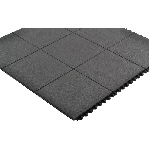 Tapis antifatigue &agrave; imbrication Cushion-Ease, Rugueux, 3' x 3' x 3/4", Noir, Caoutchouc naturel We Share Industrial Supply