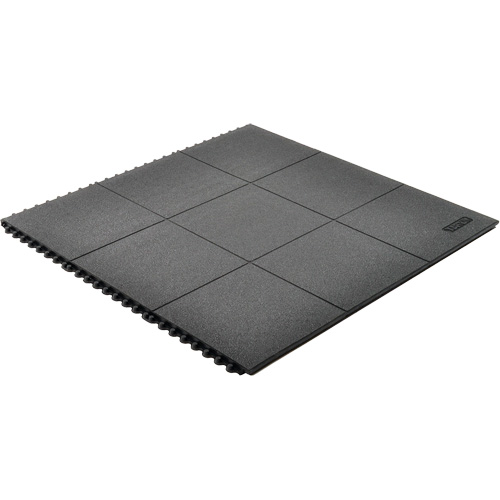 Tapis antifatigue &agrave; imbrication Cushion-Ease, Rugueux, 3' x 3' x 3/4", Noir, Caoutchouc naturel We Share Industrial Supply