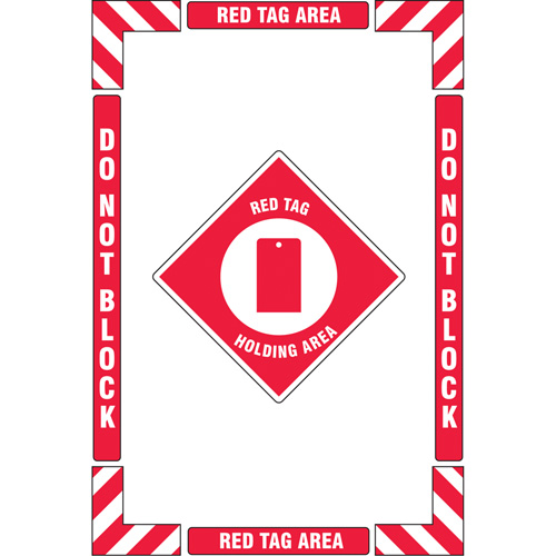 Trousse de marquage du sol ?Red Tag Holding Area? (zone de stockage des &eacute;tiquettes rouges), Adh&eacute;sif, Anglais avec pictogramme We Share Industrial Supply