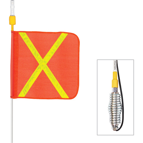 Tiges de s&eacute;curit&eacute; tout-temps de s&eacute;rie lourde avec lumi&egrave;re DEL constante Safety Whip, Fixation Ressort, Hauteur 5', Orange avec X r&eacute;fl&eacute;chissant We Share Industrial Supply