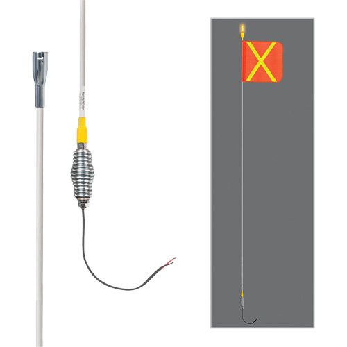 Tiges de s&eacute;curit&eacute; tout-temps de s&eacute;rie lourde avec lumi&egrave;re DEL constante Safety Whip, Fixation Ressort, Hauteur 12', Orange avec X r&eacute;fl&eacute;chissant We Share Industrial Supply