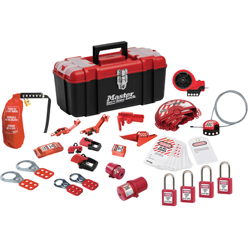 Trousse de cadenassage avec cadenas en thermoplastique de qualit&eacute; sup&eacute;rieure Zenex, Ensemble &eacute;lectrique/Vanne, 27 composants compris We Share Industrial Supply