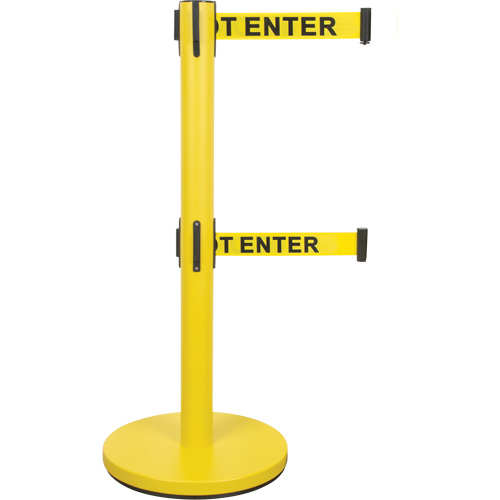 Barri&egrave;re pour le contr&ocirc;le des foules &agrave; courroie double, Acier, 35" h, Ruban Jaune, Longueur du ruban 7' We Share Industrial Supply