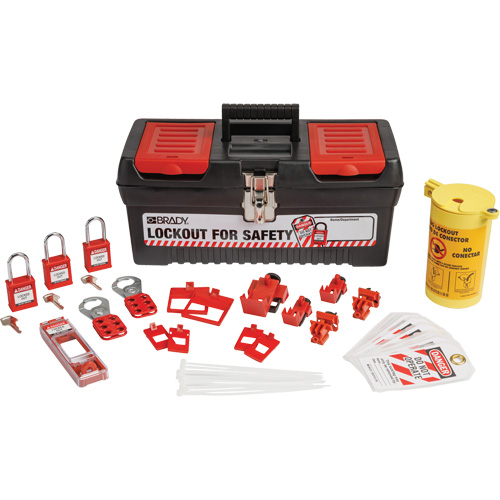 Trousse de cadenassage et d&eacute;tiquetage &eacute;lectrique avec cadenas de s&eacute;curit&eacute; en nylon dans une boîte &agrave; outils, Ensemble &eacute;lectrique, 33 composants compris We Share Industrial Supply