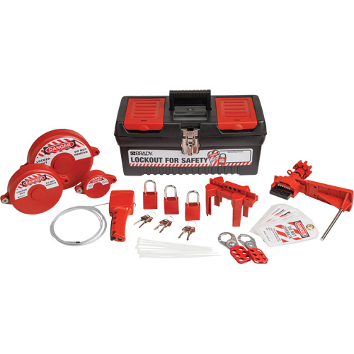 Trousse de cadenassage et d&eacute;tiquetage avec cadenas de s&eacute;curit&eacute; en aluminium et boîte &agrave; outils, Ensemble Vanne, 32 composants compris We Share Industrial Supply