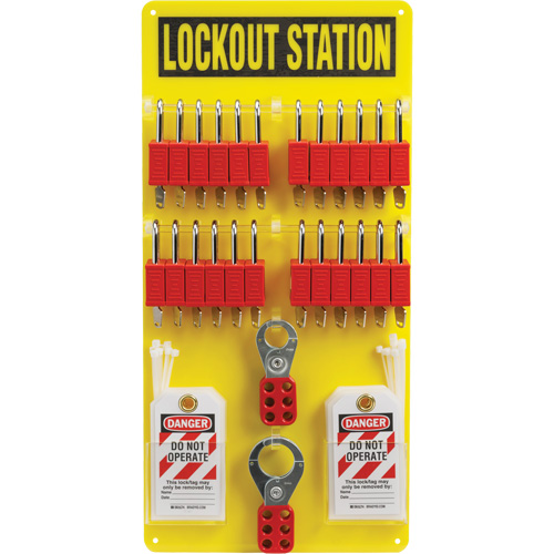 Tableau de cadenassage et &eacute;tiquetage avec cadenas de s&eacute;curit&eacute; en nylon utilisant des cl&eacute;s diff&eacute;rentes, Cadenas Plastique, Capacit&eacute; de 24, Cadenas Compris We Share Industrial Supply