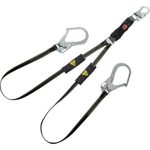 Longe &agrave; amortisseur d'&eacute;nergie pour le soudage V-Series, 6', Point d'ancrage &agrave; Crochet d'armature, Crochet mousqueton aux jambes, Kevlar/M&eacute;tal/Nylon We Share Industrial Supply