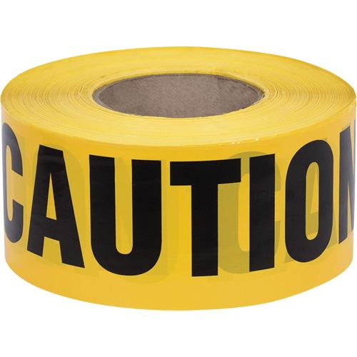 387 Ruban d'avertissement, Anglais, 3" la x 1000' lo, 1,5 mil, Noir sur jaune We Share Industrial Supply