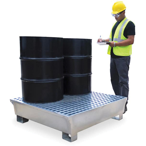 Ultra-Spill Pallet en acier, 4 barils, Capacit&eacute; de d&eacute;versement 68 gal. US, 49,1" x 47,1" x 10,9" We Share Industrial Supply