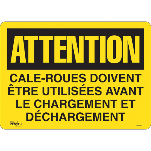 Enseigne  Cale-roues doivent &ecirc;tre utilis&eacute;es , 14" x 10", Vinyle, Français We Share Industrial Supply