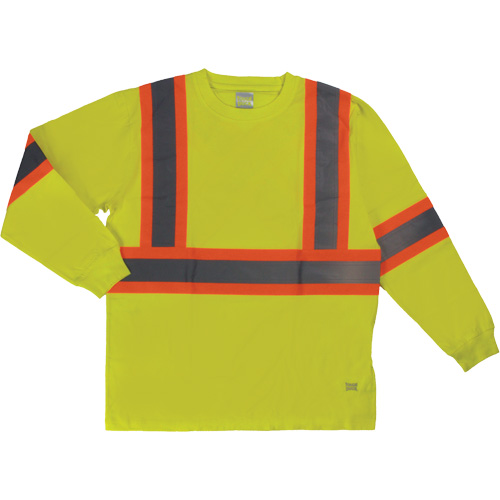 Long Sleeve Safety T-Shirt, Cotton, X-Small, High Visibility Lime-Yellow We Share Industrial Supply