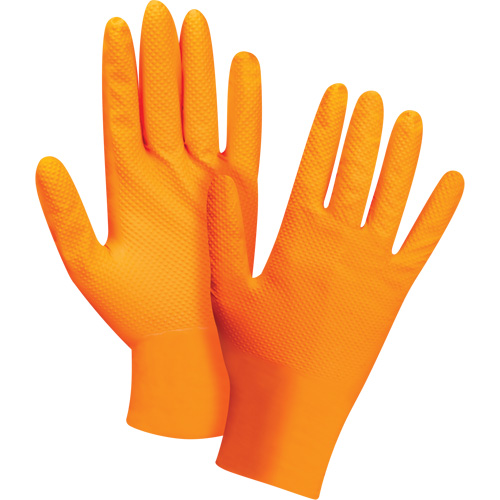 Gants d'examen de poids lourd &agrave; prise tactile, Grand, Nitrile, 8 mils, Sans poudre, Orange, Classe 2 We Share Industrial Supply