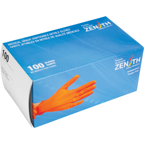 Gants d'examen de poids lourd &agrave; prise tactile, Grand, Nitrile, 8 mils, Sans poudre, Orange, Classe 2 We Share Industrial Supply
