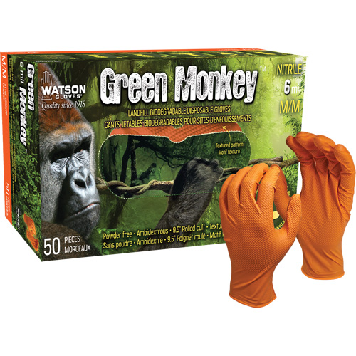 Gants jetables GreenMonkey, Petit, Nitrile, 6 mils, Sans poudre, Orange We Share Industrial Supply