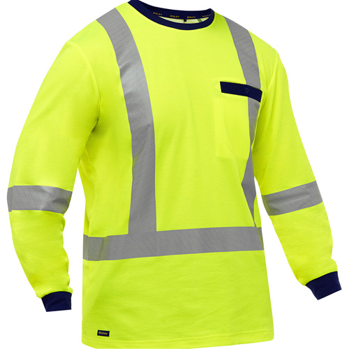 Chemise &agrave; manches longues et X au dos Bisley, Poly-coton, Petit, Jaune lime haute visibilit&eacute; We Share Industrial Supply
