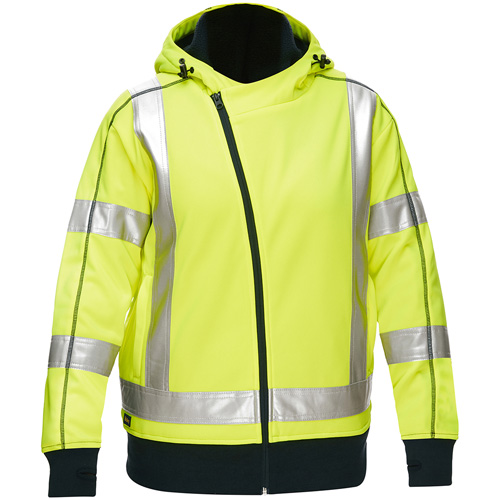 Bisley&reg; X-Back Women's Contoured Full Zip Hooded Sweatshirt with Sherpa Lining, Large, High Visibility Lime-Yellow We Share Industrial Supply