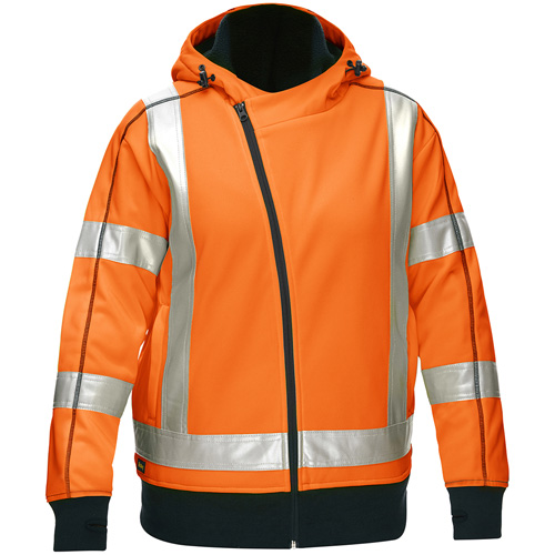 Bisley&reg; X-Back Women's Contoured Full Zip Hooded Sweatshirt with Sherpa Lining, Large, High Visibility Orange We Share Industrial Supply