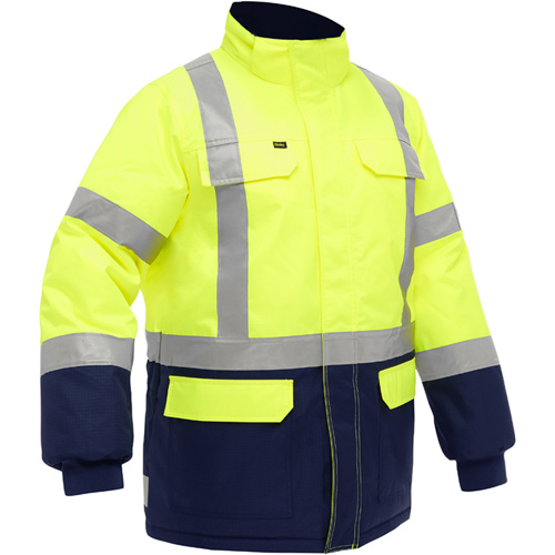 Bisley&reg; X-Back Extreme Cold Jacket with Navy Bottom, Polyester, High Visibility Lime-Yellow, 4X-Large We Share Industrial Supply