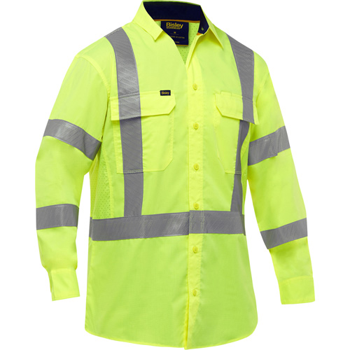 Bisley&reg; X-Back Long Sleeve Work Shirt with X-Airflow, Poly-Cotton, Small, High Visibility Lime-Yellow We Share Industrial Supply
