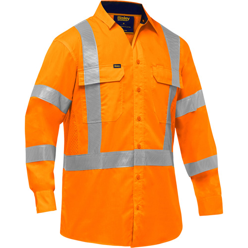 Chemise de travail &agrave; manches longues et X au dos Bisley avec X-Airflow, Poly-coton, Petit, Orange haute visibilit&eacute; We Share Industrial Supply