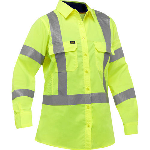 Chemise de travail &agrave; manches longues et X au dos Bisley avec X-Airflow pour femmes, Poly-coton, Petit, Jaune lime haute visibilit&eacute; We Share Industrial Supply