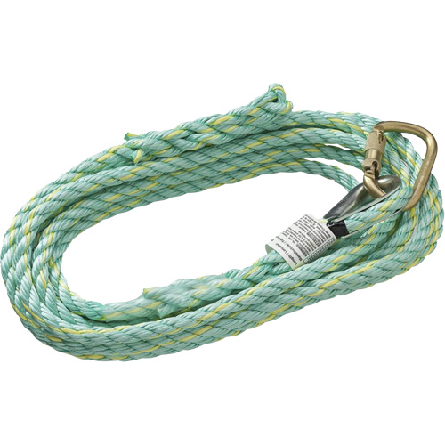 VL-1115-25 Cordage de s&eacute;curit&eacute; vertical avec mousqueton d'ancrage &agrave; une extr&eacute;mit&eacute; & &eacute;clisse dorsale d'extr&eacute;mit&eacute; &agrave; la traîne, Copolym&egrave;re We Share Industrial Supply
