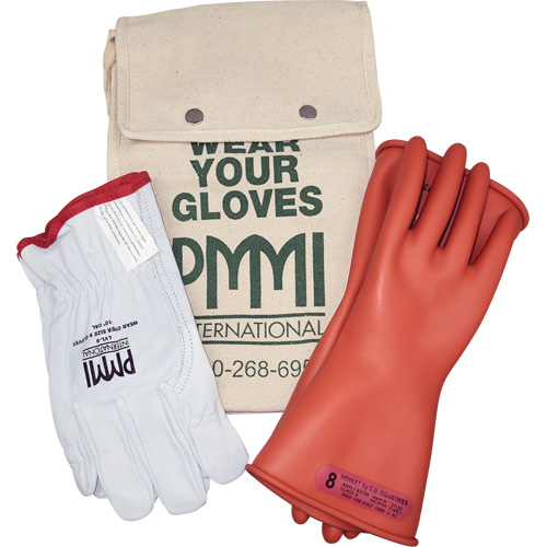 Rubber Electrical Insulating Glove Kit, ASTM Class 0, Size 8, 11" L We Share Industrial Supply